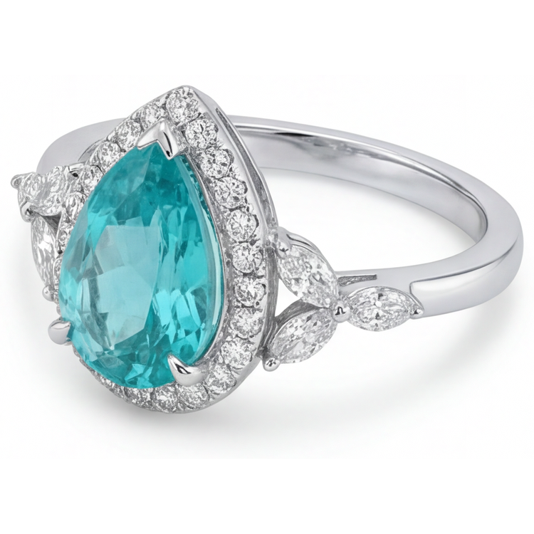 Bague avec Gemme Or Blanc 14 Carats avec Tourmaline Paraiba – vue d'angle