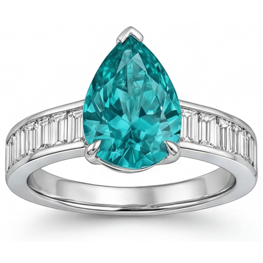 Tourmaline Paraiba Bague avec Gemme 2,50 carats Or Blanc 14 Carats – vue de face