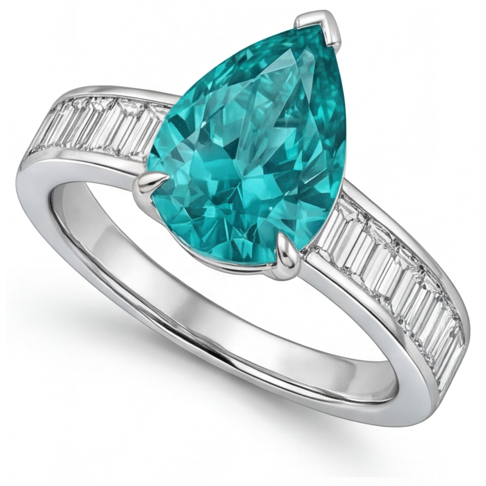 Tourmaline Paraiba Bague avec Gemme 2,50 carats Or Blanc 14 Carats – vue de côté