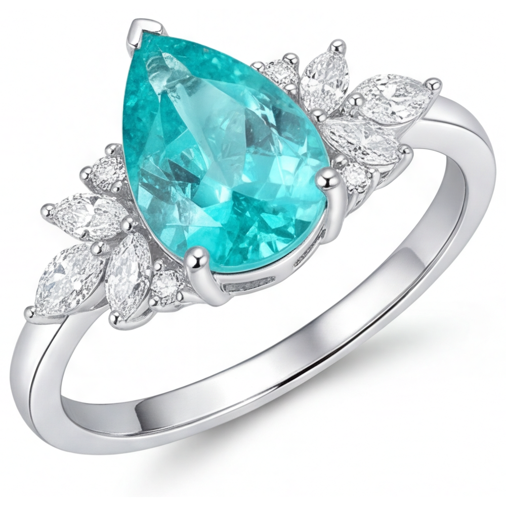 Tourmaline Paraiba Bague avec Gemme 3-carats Or 14K Blanc – vue principale