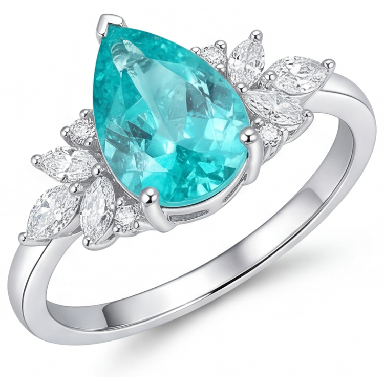 Tourmaline Paraiba Bague avec Gemme 3-carats Or 14K Blanc – vue principale