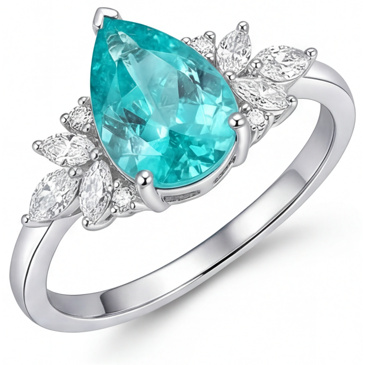 Tourmaline Paraiba Bague avec Gemme 3 carats Or 14K Blanc – vue de côté