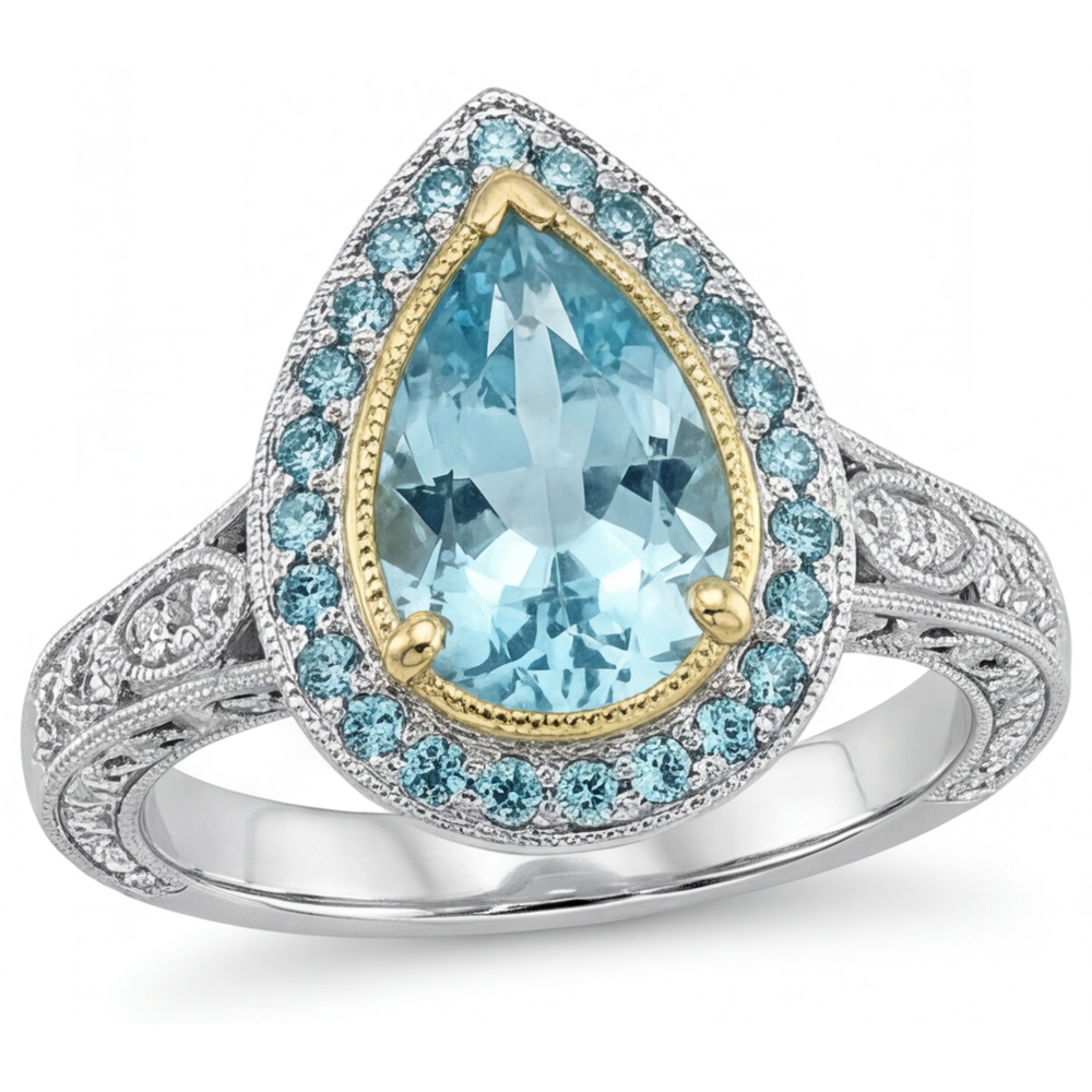 De luxe Tourmaline Paraiba Bague de Fiançailles Halo 2,25 carats – vue principale