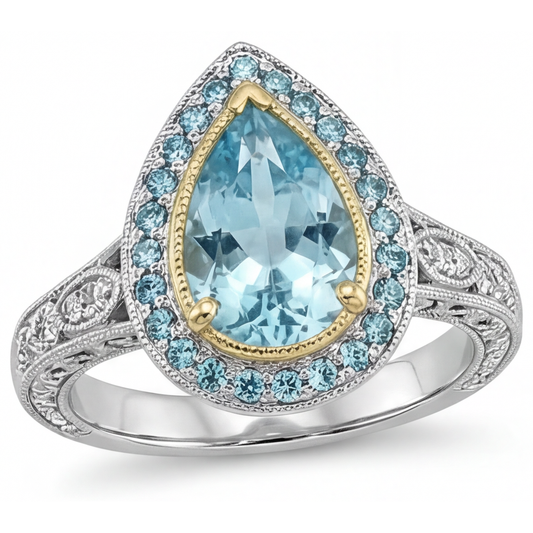 De luxe Tourmaline Paraiba Bague de Fiançailles Halo 2,25 carats – vue de face