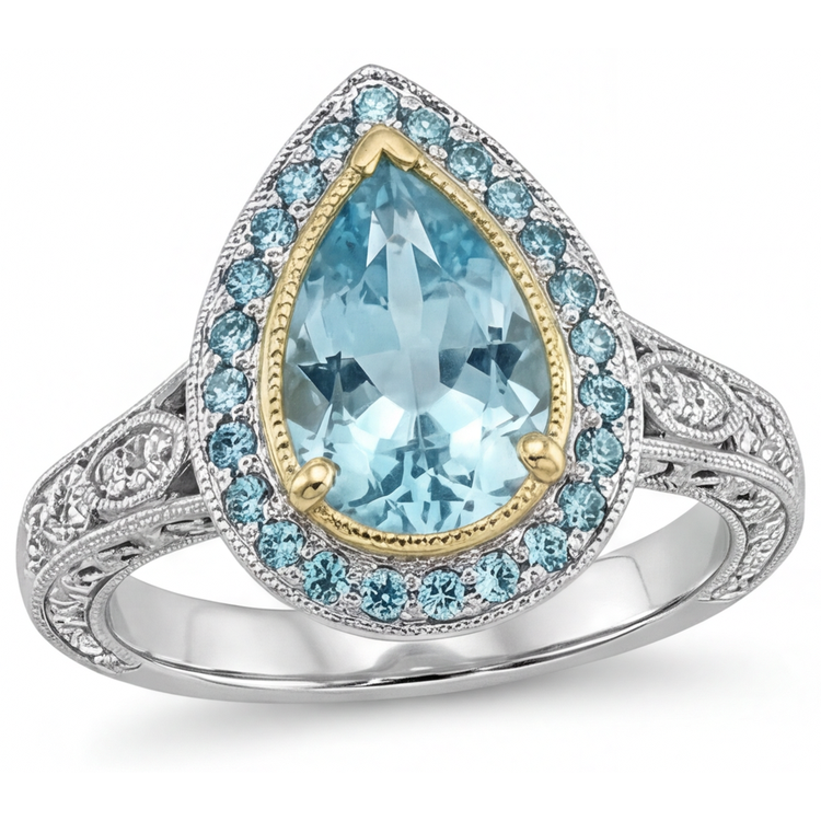 De luxe Tourmaline Paraiba Bague de Fiançailles Halo 2,25 carats – vue de face