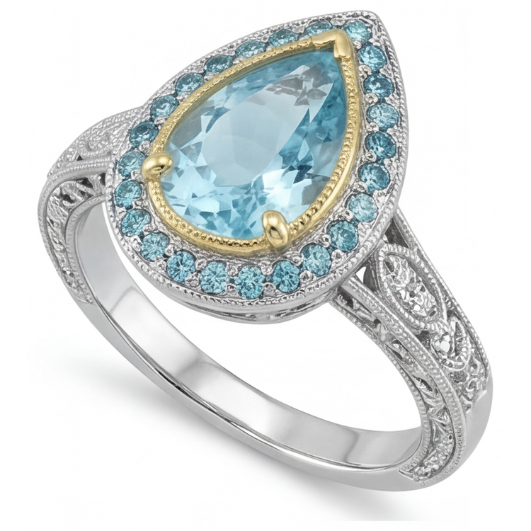 De luxe Tourmaline Paraiba Bague de Fiançailles Halo 2,25 carats – vue d'angle