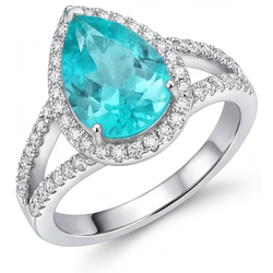 Tourmaline Paraiba Pavé Bague de Fiançailles Halo 2,75 carats en