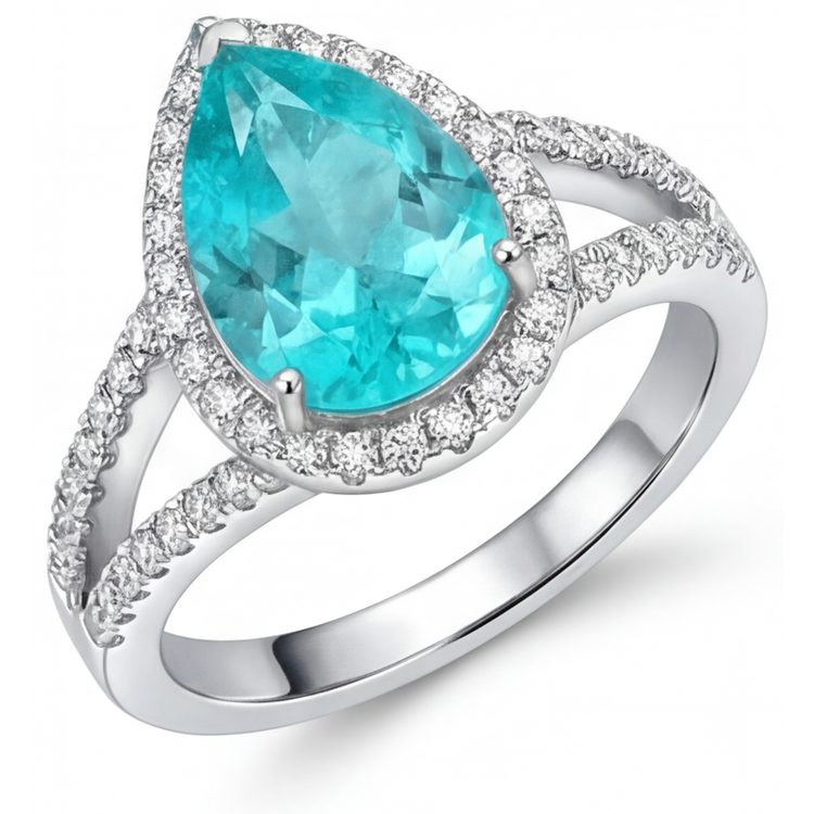 Fin Tourmaline Paraiba Bague de Fiançailles Halo 2,75 carats – vue principale