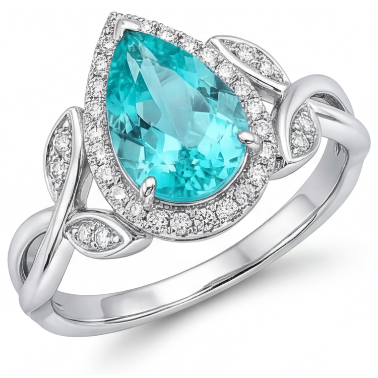 Tourmaline Paraiba Bague de Fiançailles Halo – vue principale