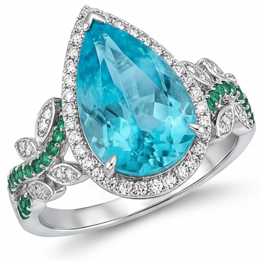 Taille Poire Tourmaline Paraiba bague en Or Blanc 14 Carats – vue de face
