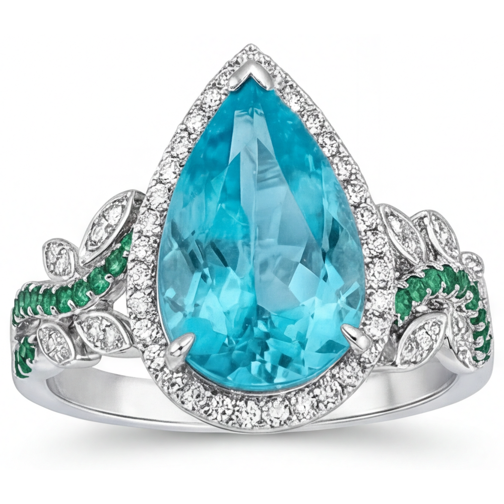 Tourmaline Paraiba Bague de Fiançailles Halo 5,75 carats Or Blanc 14 Carats – vue d'angle