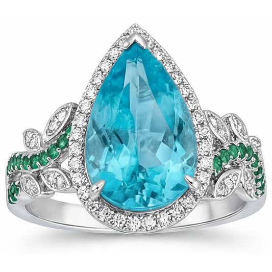 Tourmaline Paraiba Bague de Fiançailles Halo 5,75 carats Or Blanc 14 Carats – vue d'angle