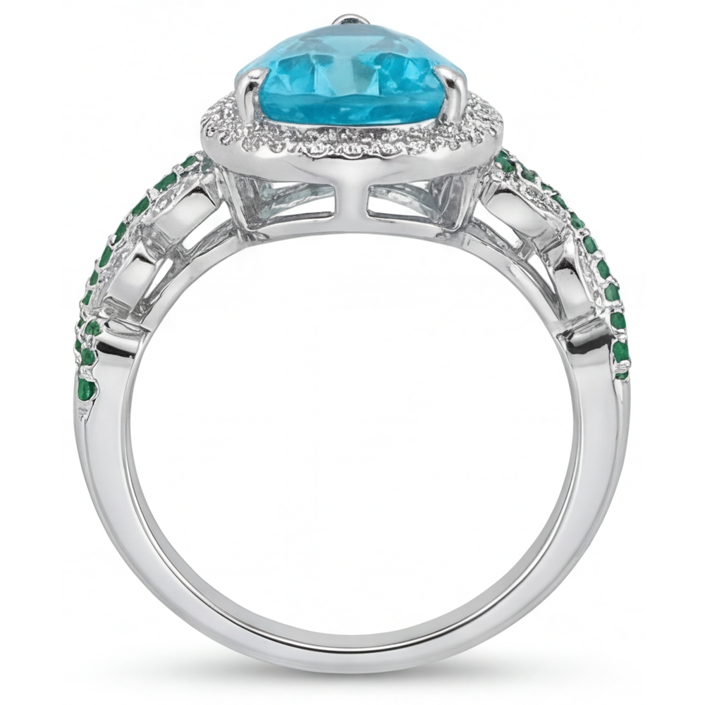 Tourmaline Paraiba Bague de Fiançailles Halo 5,75-carats Or Blanc 14 Carats – vue de profil
