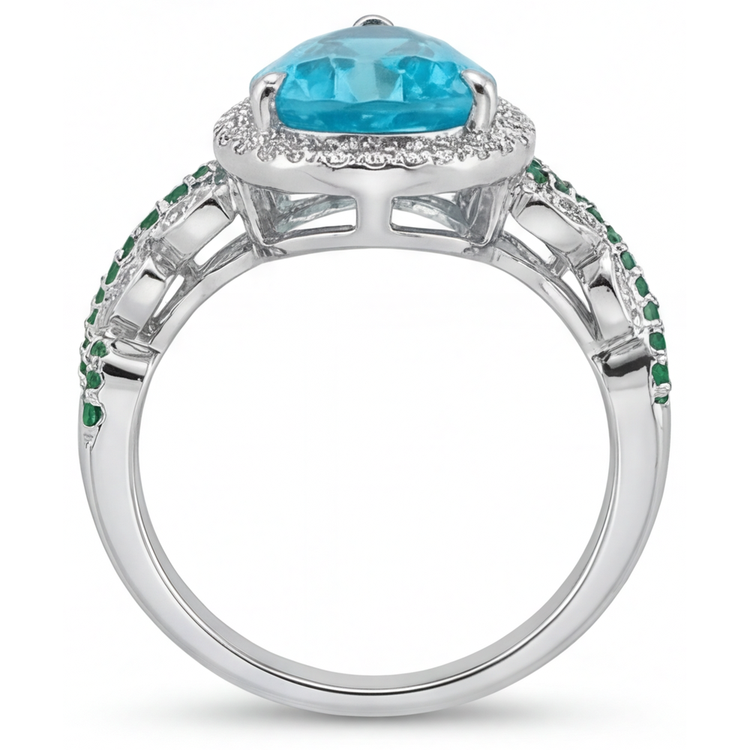 Tourmaline Paraiba Bague de Fiançailles Halo 5,75-carats Or Blanc 14 Carats – vue de profil