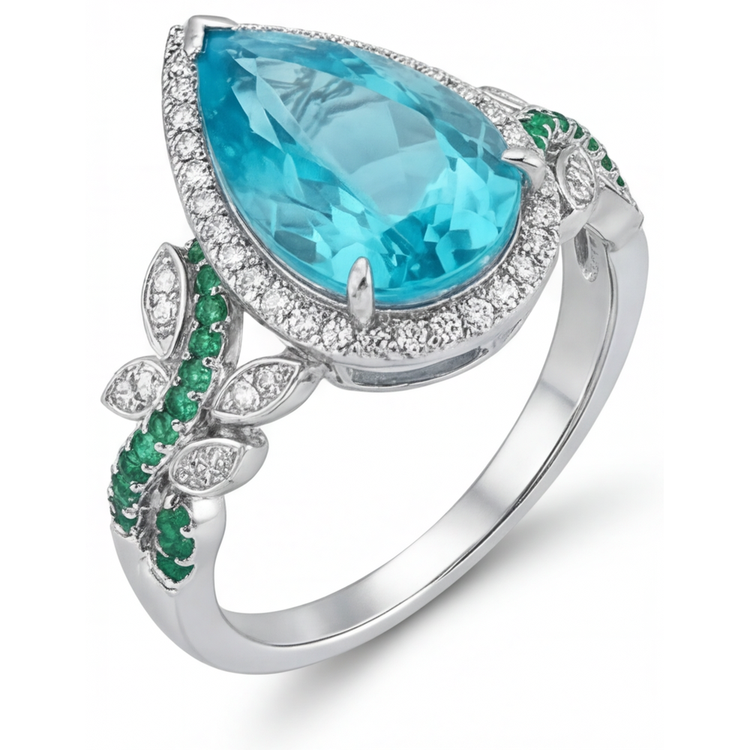 Bague de Fiançailles Halo Or Blanc 14 Carats avec Tourmaline Paraiba – vue de dessus