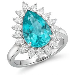 Raffiné Bague de Fiançailles Halo avec Tourmaline Paraiba Pureté