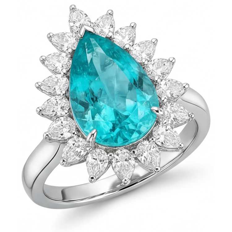Tourmaline Paraiba Bague de Fiançailles Halo 5-carats Or Blanc 14 Carats – vue principale