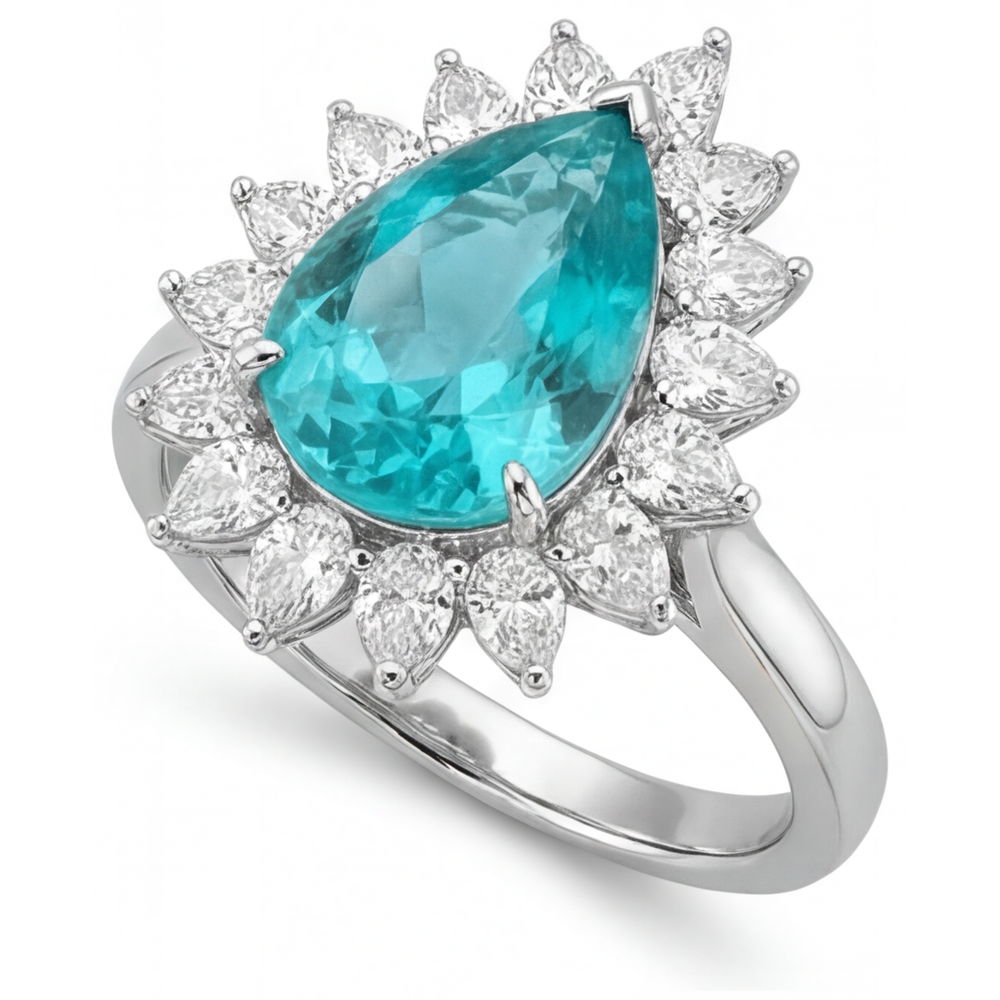 Tourmaline Paraiba Bague de Fiançailles Halo 5 carats Or Blanc 14 Carats – vue de côté