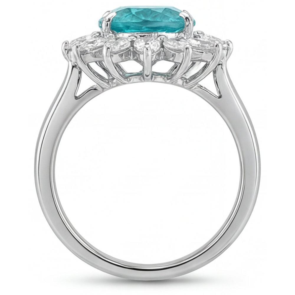 Tourmaline Paraiba Goutte Bague de Fiançailles Halo en Or Blanc 14 Carats – vue de profil