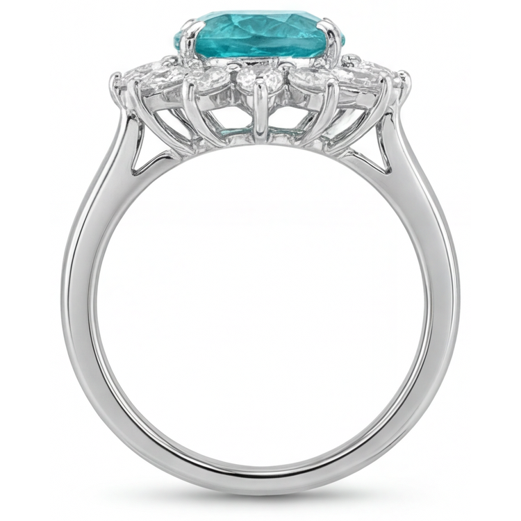 Tourmaline Paraiba Goutte Bague de Fiançailles Halo en Or Blanc 14 Carats – vue de profil