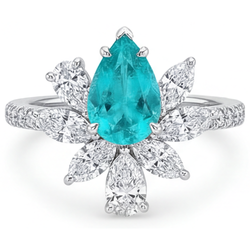 Or 14K Blanc VVS Tourmaline Paraiba Bague Halo 1,25 carats