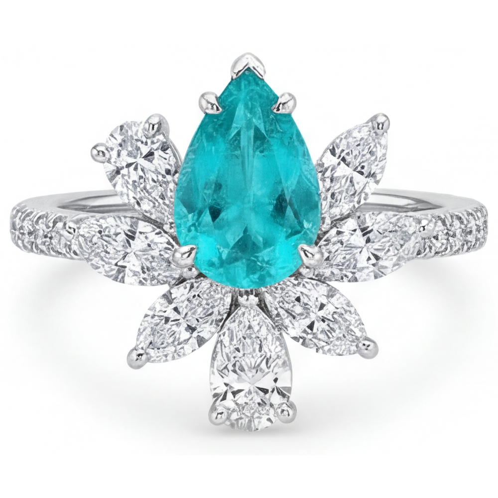 Tourmaline Paraiba Bague Halo 1,25 carats Or 14K Blanc – vue principale