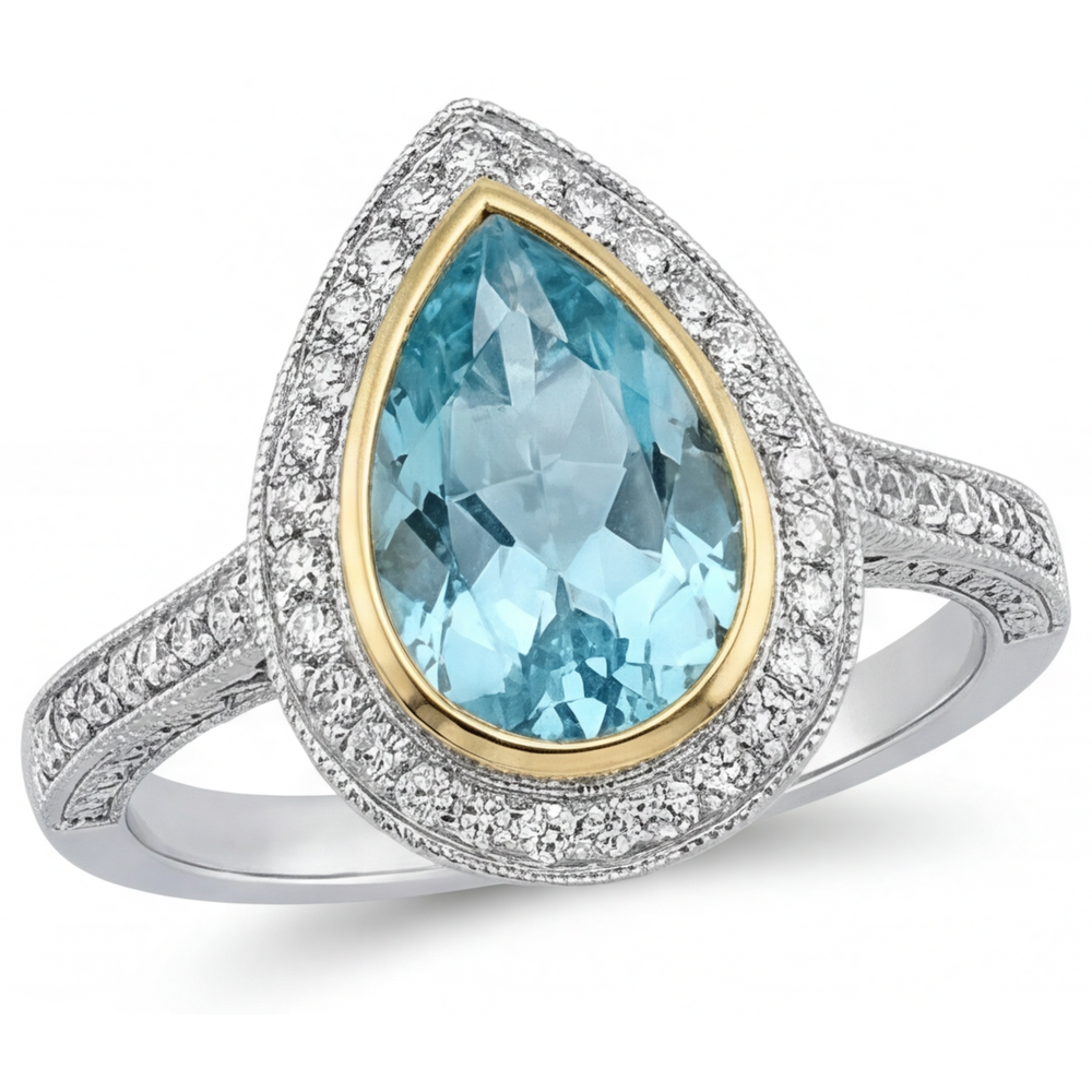 Brillant Tourmaline Paraiba Bague Halo 1,75 carats – vue principale