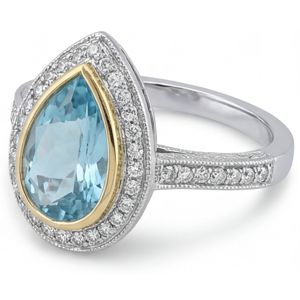 Brillant Tourmaline Paraiba Bague Halo 1,75 carats – vue d'angle