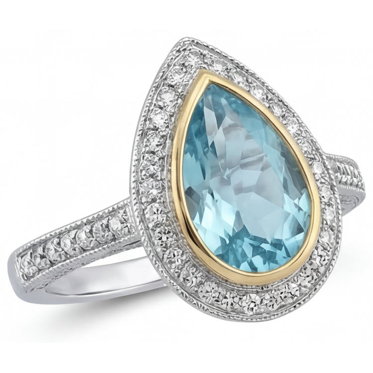 Taille Poire Tourmaline Paraiba bague en Or Deux Tons 14 Carats – vue de profil