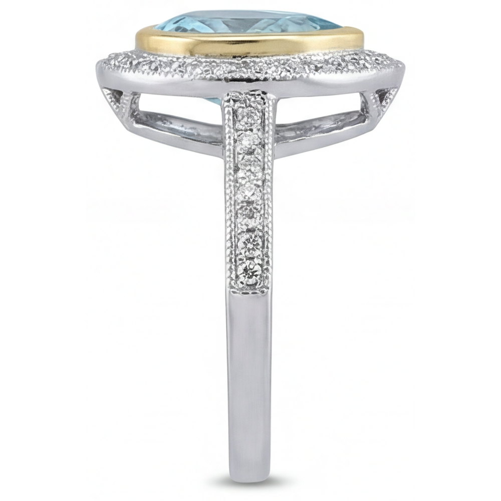 Bague Halo Or Deux Tons 14 Carats avec Tourmaline Paraiba – vue de dessus