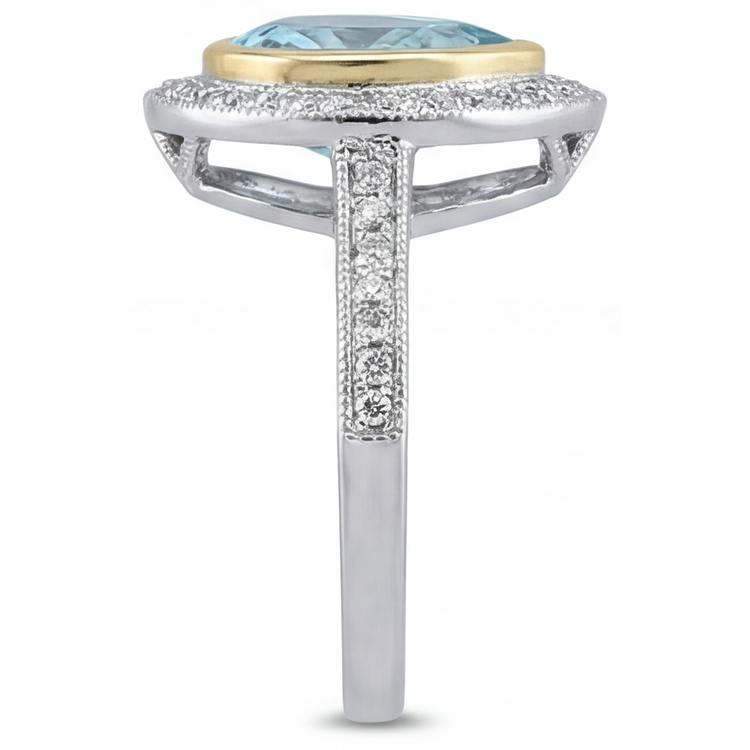 Bague Halo Or Deux Tons 14 Carats avec Tourmaline Paraiba – vue de dessus