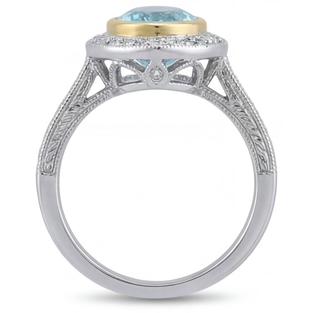 Tourmaline Paraiba Bague Halo 1,75-carats Or Deux Tons 14 Carats – vue arrière