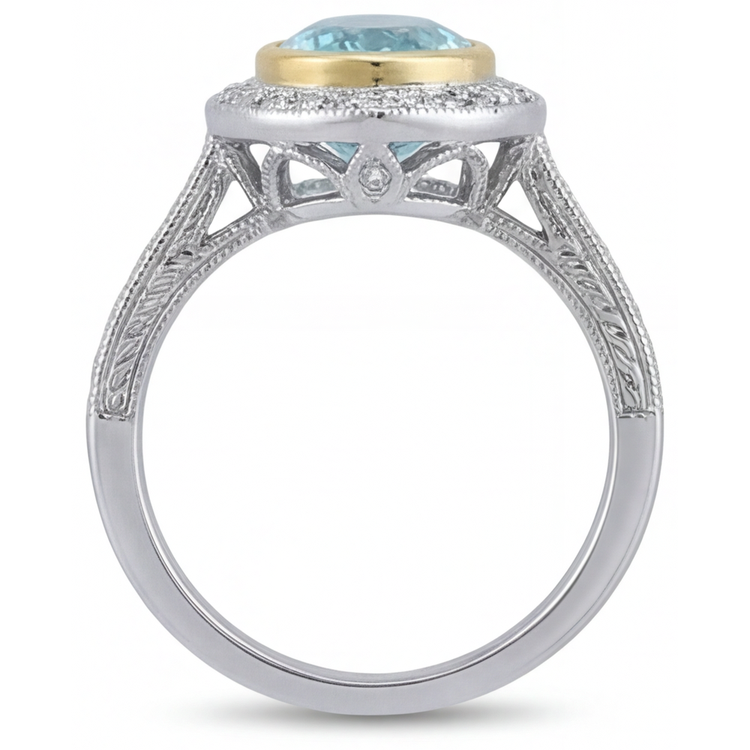Tourmaline Paraiba Bague Halo 1,75-carats Or Deux Tons 14 Carats – vue arrière