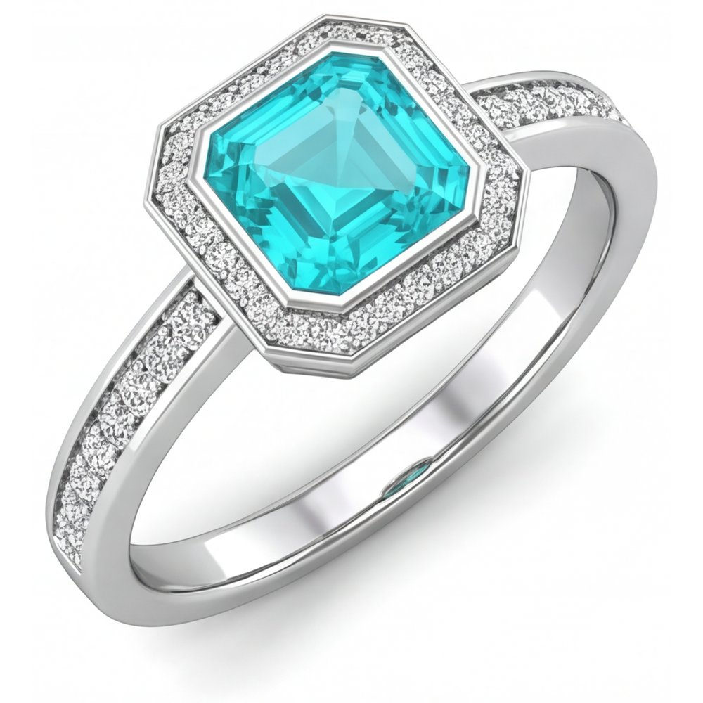 Sur mesure Tourmaline Paraiba Bague Halo 3,50 carats – vue principale