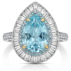 Tourmaline Paraiba Pureté VVS Bague Halo 7 carats en Or Bicolore