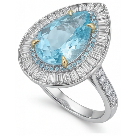 Tourmaline Paraiba Bague Halo 7-carats Or Bicolore 14 Carats – vue de côté