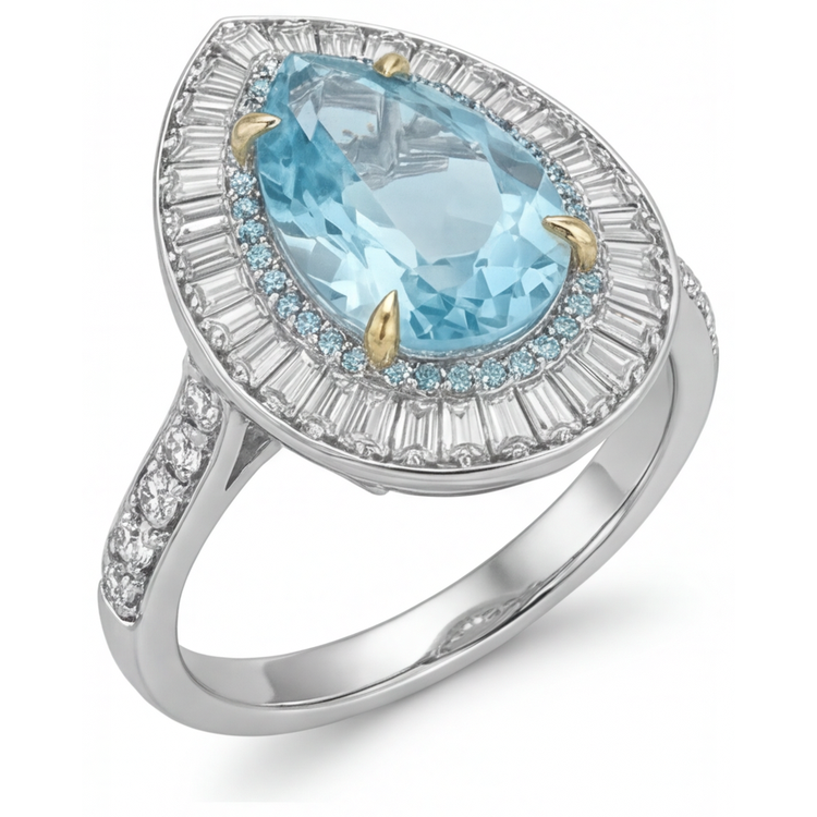 Éblouissant Tourmaline Paraiba Bague Halo 7 carats – vue d'angle