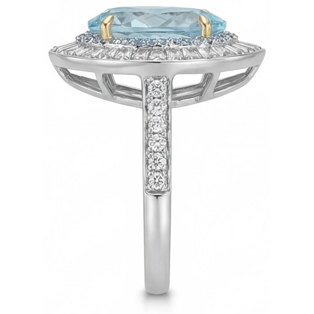 Tourmaline Paraiba Taille Poire Bague Halo en Or Bicolore 14 Carats – vue de profil