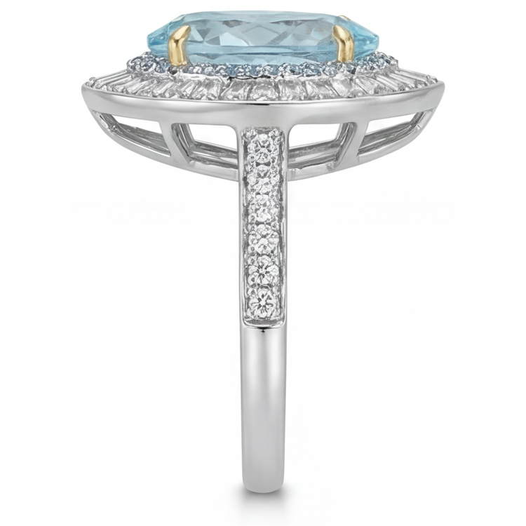 Tourmaline Paraiba Taille Poire Bague Halo en Or Bicolore 14 Carats – vue de profil