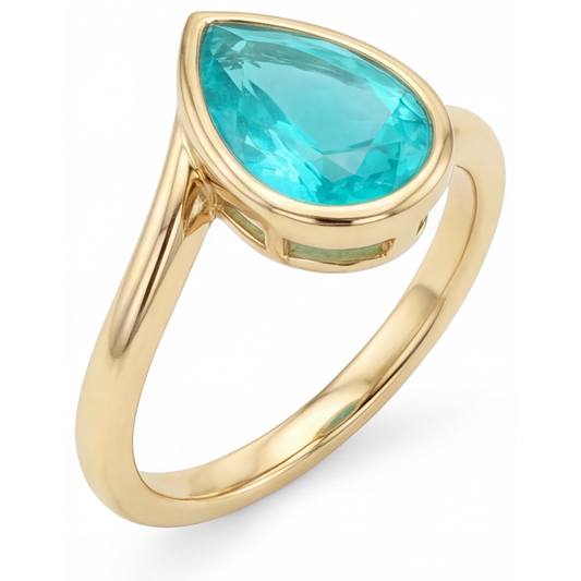 Tourmaline Paraiba Goutte Bague Pierre de Couleur en Or 14K Jaune – vue de face