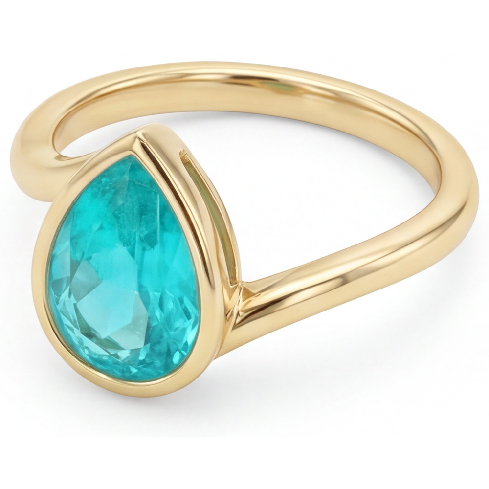 Tourmaline Paraiba Bague Pierre de Couleur 2,50 carats Or 14K Jaune – vue de côté