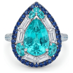 Taille Poire Tourmaline Paraiba Bague Pierre de Couleur en Or
