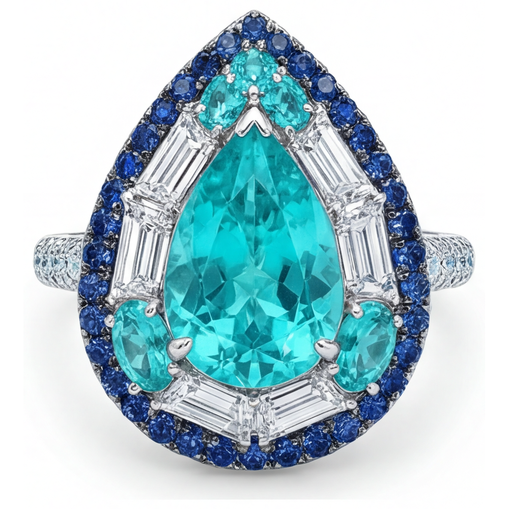 Bague Pierre de Couleur Or Blanc 14 Carats avec Tourmaline Paraiba – vue principale