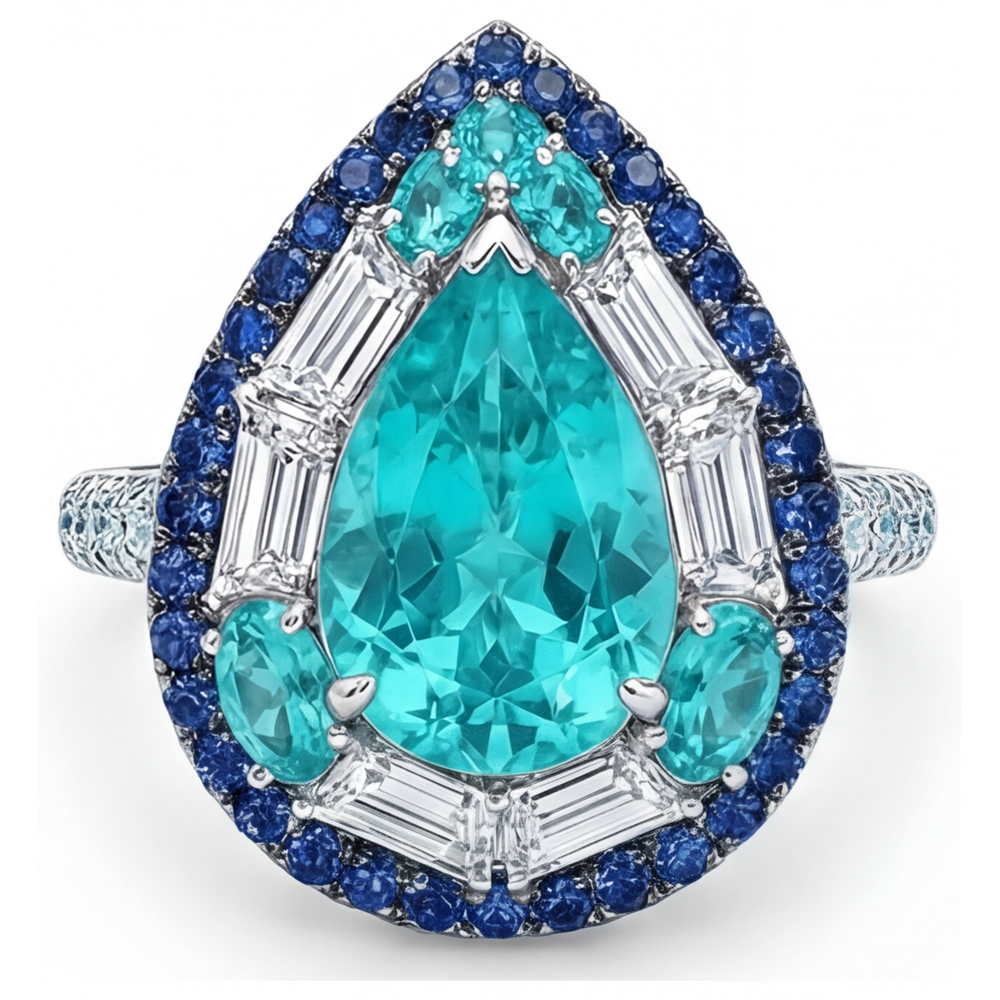 Bague Pierre de Couleur Or Blanc 14 Carats avec Tourmaline Paraiba – vue de face