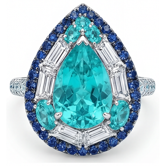 Bague Pierre de Couleur Or Blanc 14 Carats avec Tourmaline Paraiba – vue de face