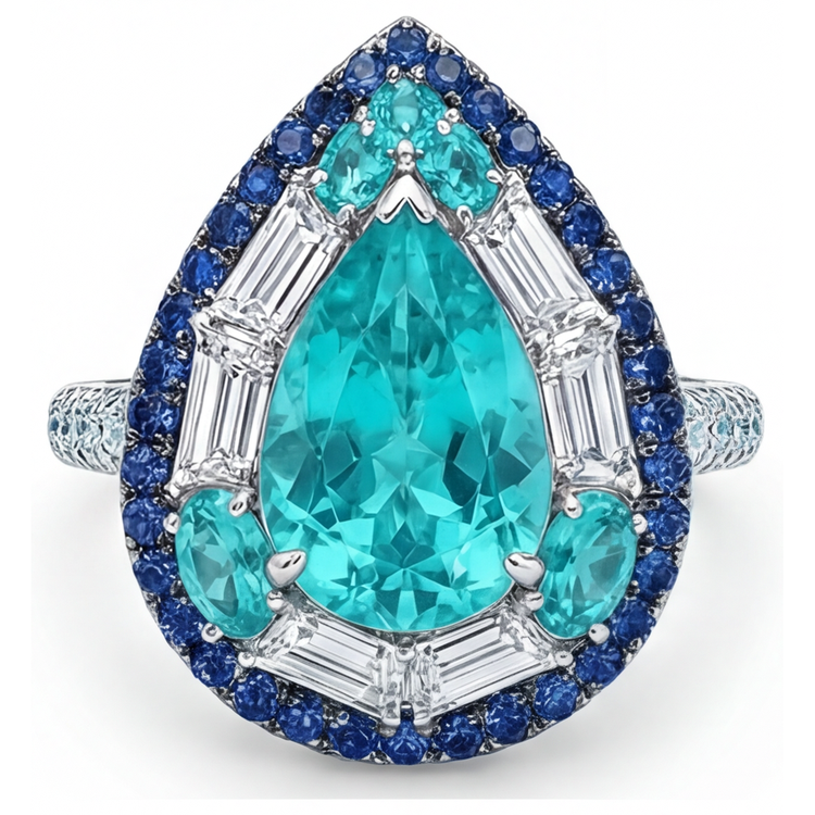 Bague Pierre de Couleur Or Blanc 14 Carats avec Tourmaline Paraiba – vue de face