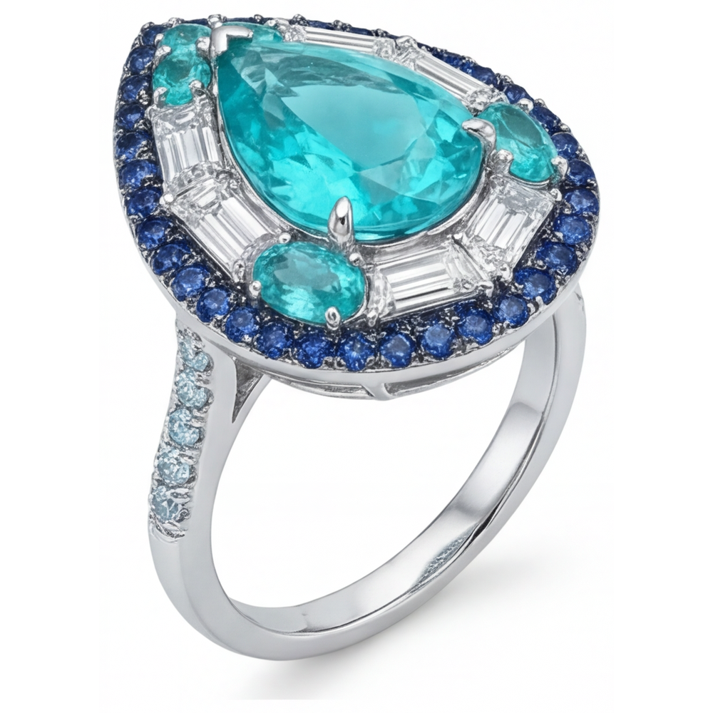 Taille Poire Tourmaline Paraiba bague en Or Blanc 14 Carats – vue de côté