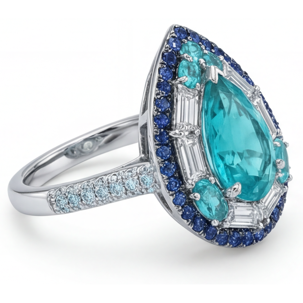 Tourmaline Paraiba Bague Pierre de Couleur – vue d'angle