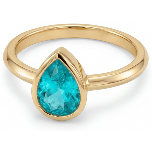 Tourmaline Paraiba Goutte Bague Pierre Précieuse en Or Jaune 14 Carats – vue de côté
