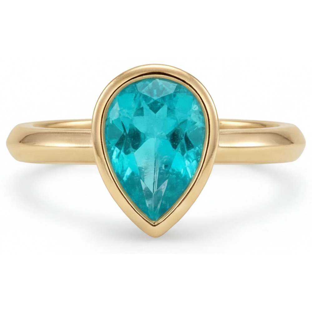 Tourmaline Paraiba Bague Pierre Précieuse 1,25 carats Or Jaune 14 Carats – vue d'angle